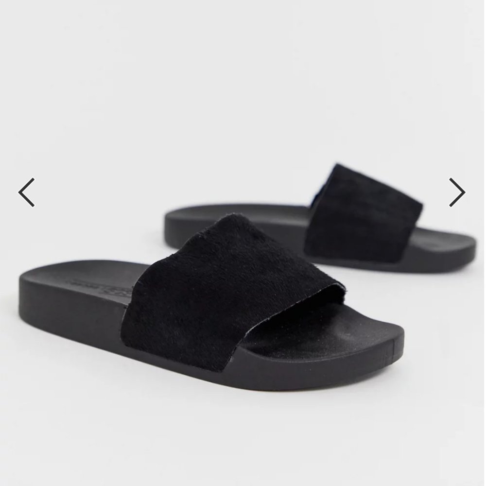 ASOS DESIGN Fizzer Leather Sliders/Slides/Sandals/Slippers - Picture 2 of 6
